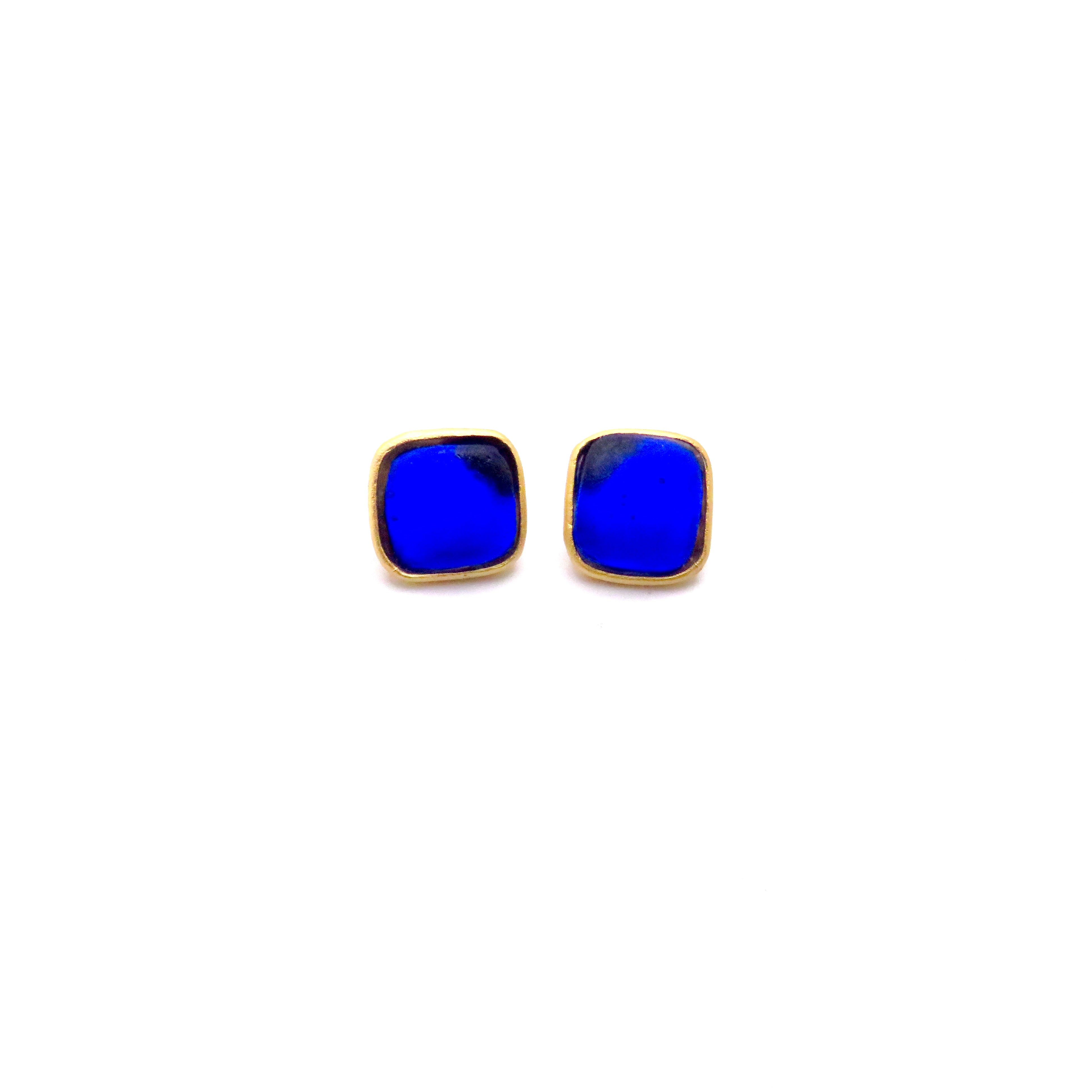 blue glass post earrings