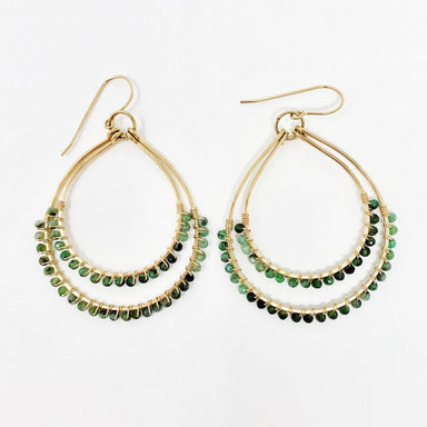 green stone gold double hoop earrings