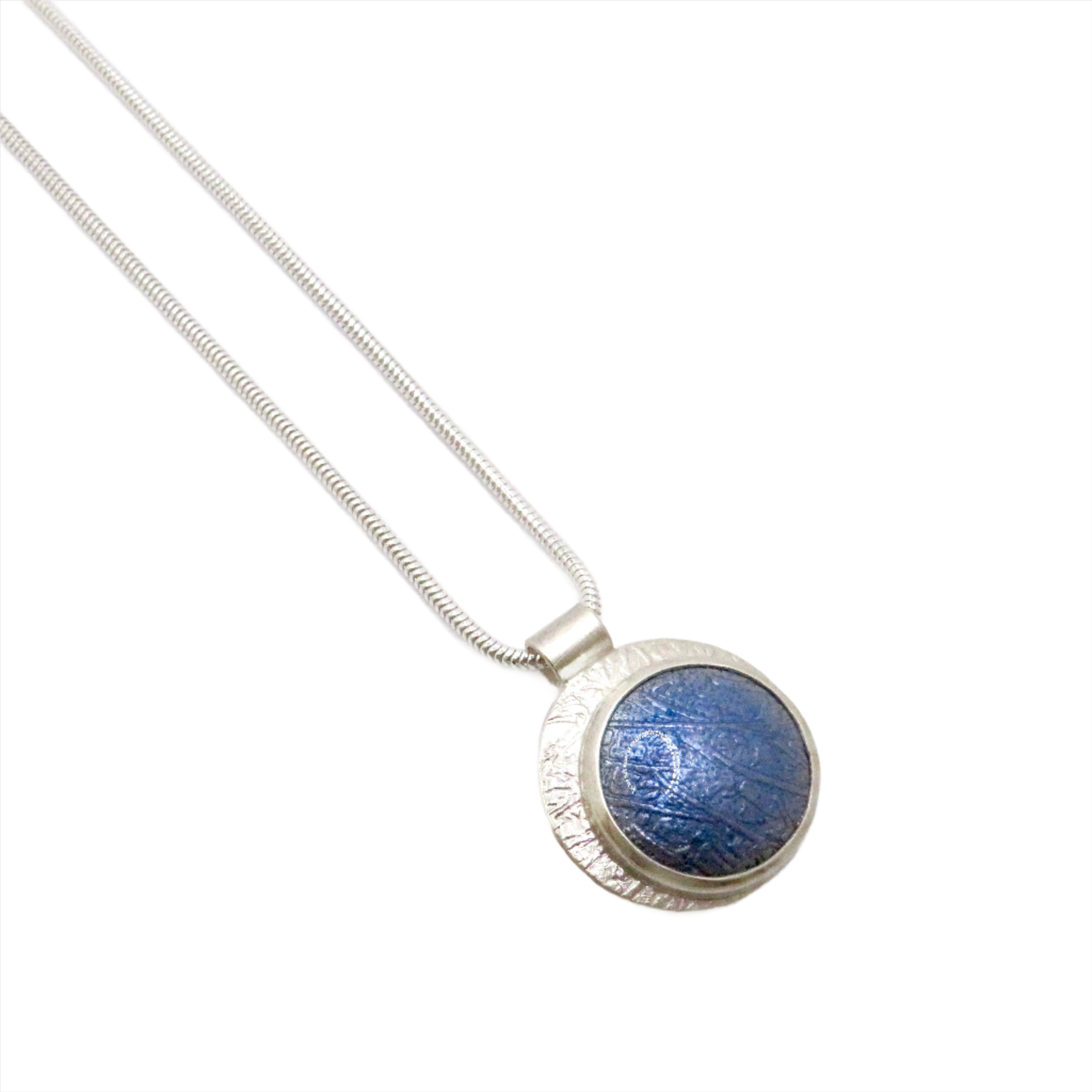 Silver and Opal Blue Enamel Pendant