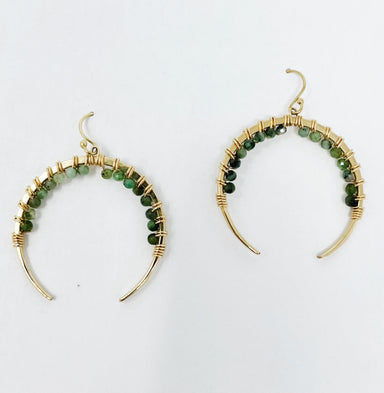 green stone gold crescent hoops