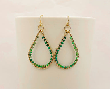 green beaded stone teardrop earring