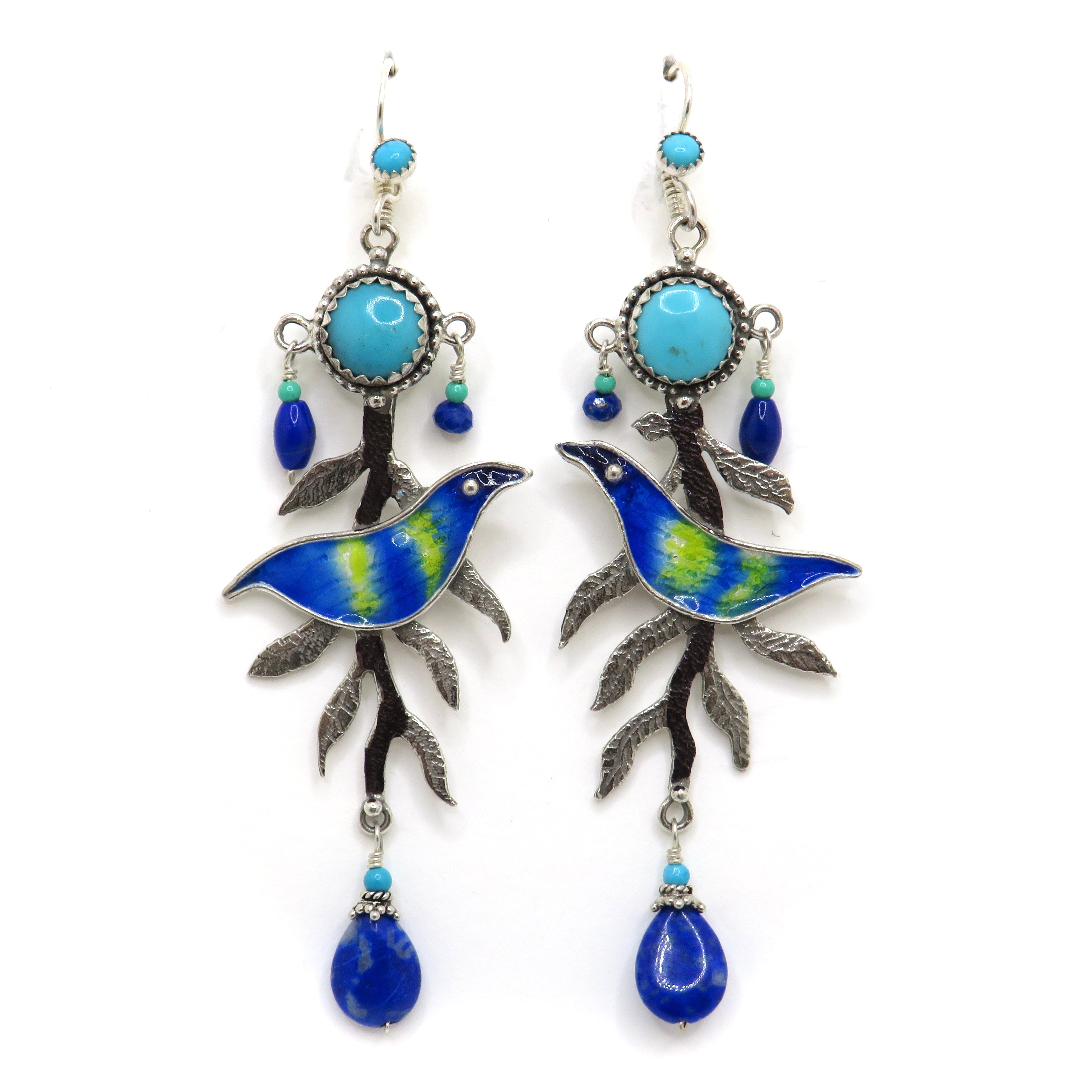 Turquoise and Lapis Bird Earrings