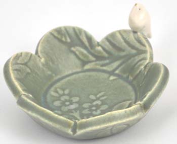 Patina ceramic bird bowl