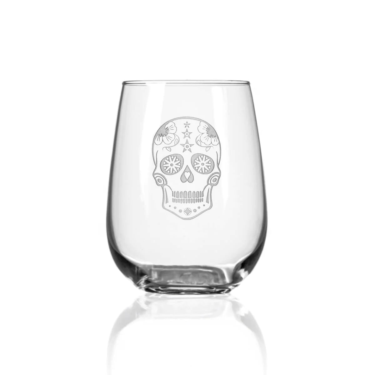 Dia De Los Muertos - Stemless Wine, DOR Whiskey, Pint Beer Glass - Set of 4